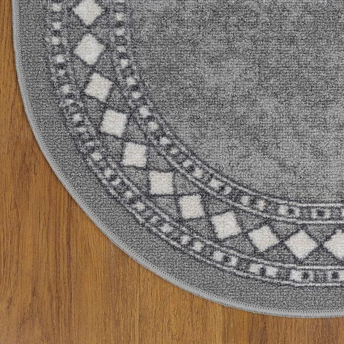 Alfombra Redonda Gris 150x150 cm Antideslizante Con Goma -2