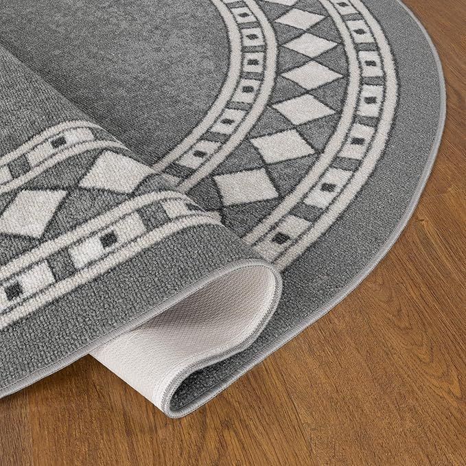Alfombra Redonda Gris 150x150 cm Antideslizante Con Goma -3