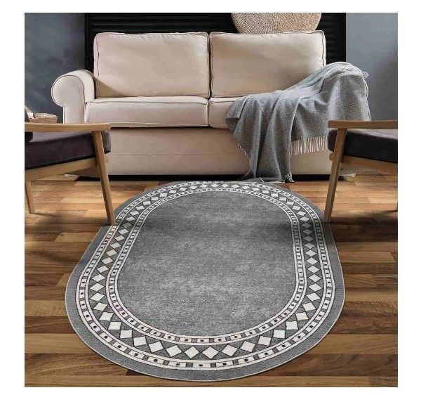 Alfombra Redonda Gris 150x150 cm Antideslizante Con Goma -4