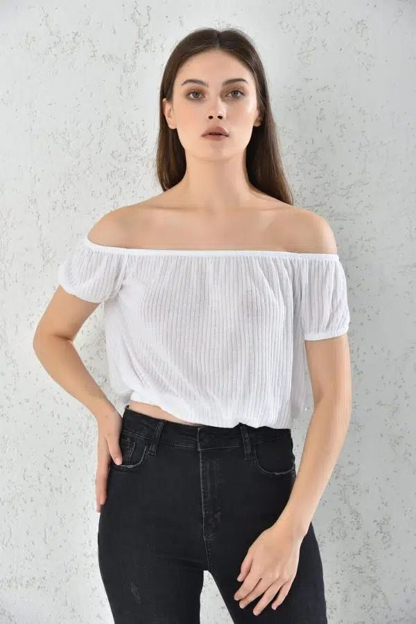 Blusa Mujer Hombros Bajos Blanca Sarah&Ella-0