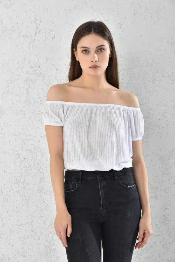 Blusa Mujer Hombros Bajos Blanca Sarah&Ella-3