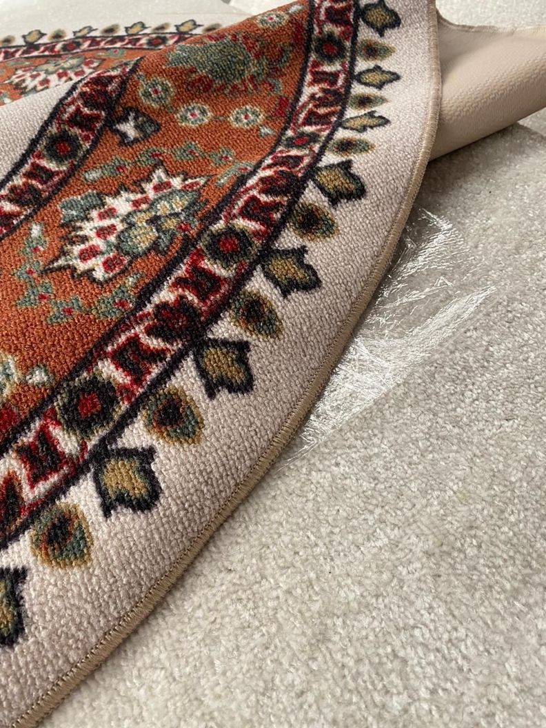 Alfombra Redonda Beige 150x150 Cm Antideslizante Con Goma -2