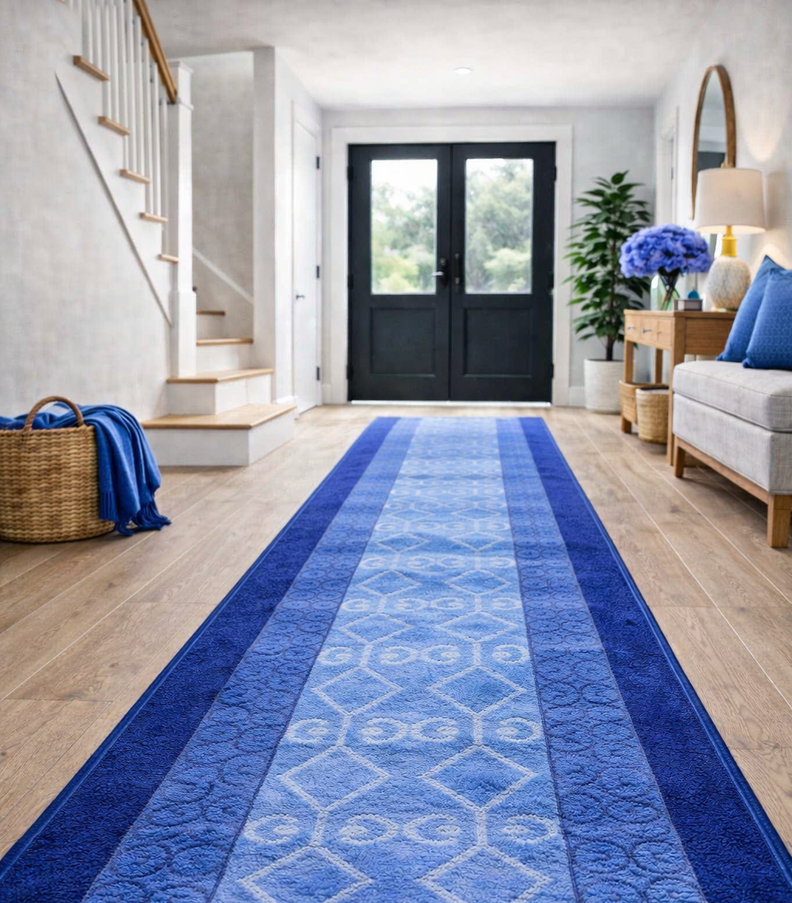 Alfombra de Pasillo Azul 70 cm x 3 metros con Goma Sin Overlock