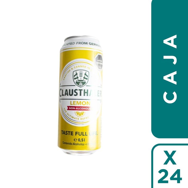 24 Latas Cerveza Sin Alcohol Limon Clausthaler 500 cc c/u-0