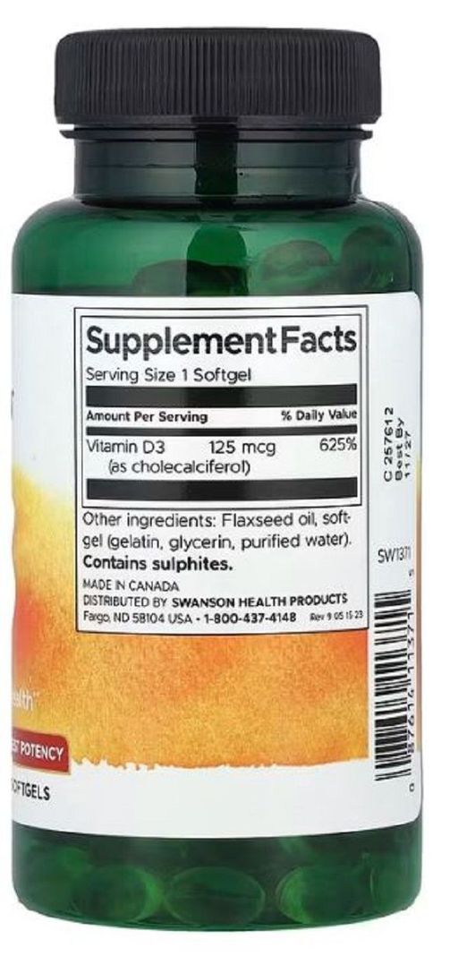 Swanson Vitamina D3 5000 Ui 250 Softgels-1