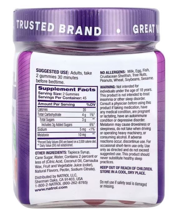 Melatonina 10mg 90 gomitas sabor frutilla - Marca Natrol-1