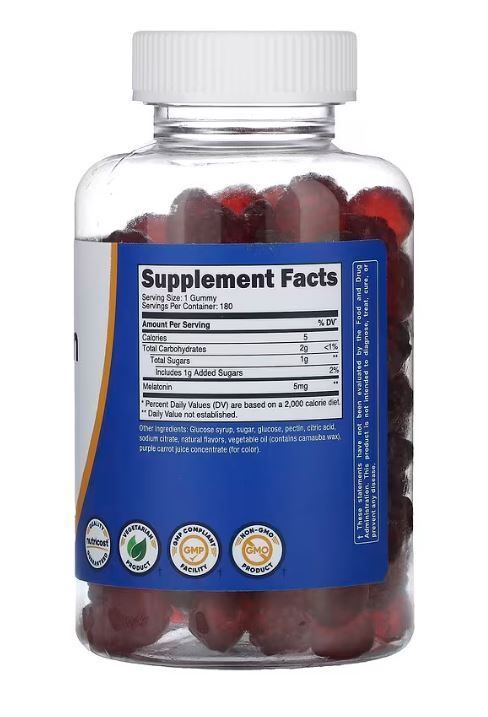 Melatonina 5mg 180 gomitas sabor frutilla - Marca Nutricost-1