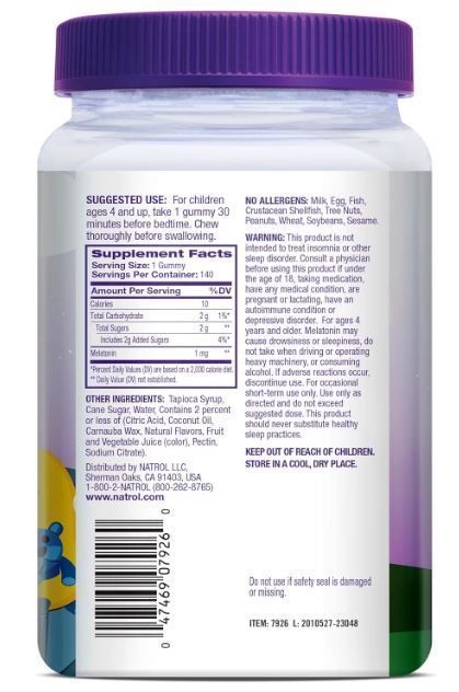 Melatonina 1mg 140 gomitas sabor frutilla - Marca Natrol-1