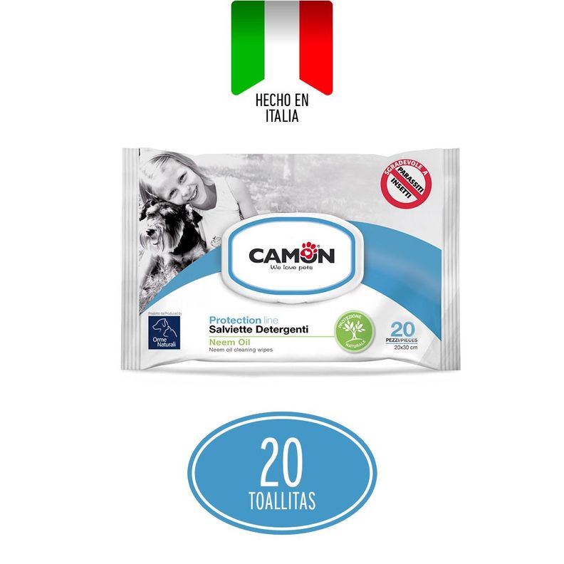 Toallitas Humedas Camon Aceite de Neem Perros y Gatos 20un-2