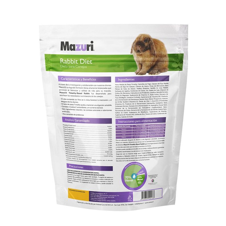 Mazuri Alimento Conejo Timothy Diet 1kg-1