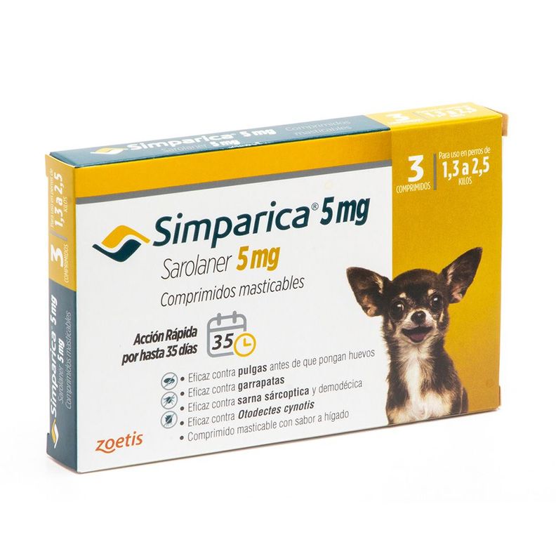 Simparica Antiparasitario 5 Mg X 3 Comp Perros 1,3 - 2,5 Kg-0