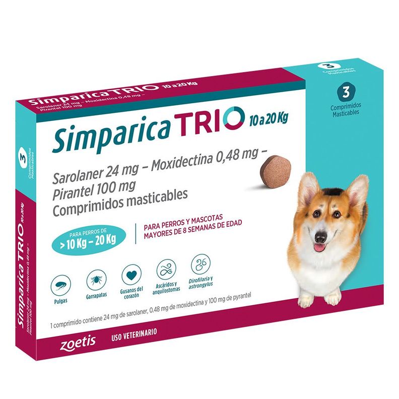 Simparica Trio Antiparasitario X3 Comp Perros 10 - 20 Kg-0