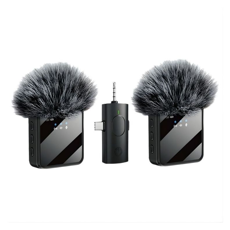 Microfono Doble Inalambrico con Receptor 3 en 1 Universal Negro