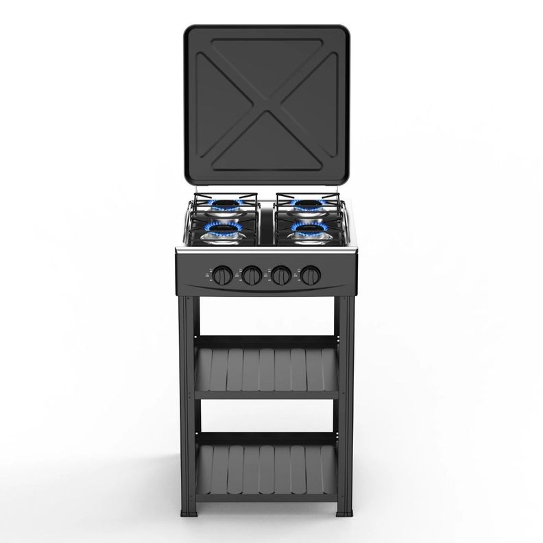 Cocina Encimera Gas 4 Platos con Mesa y Tapa de Acero-0