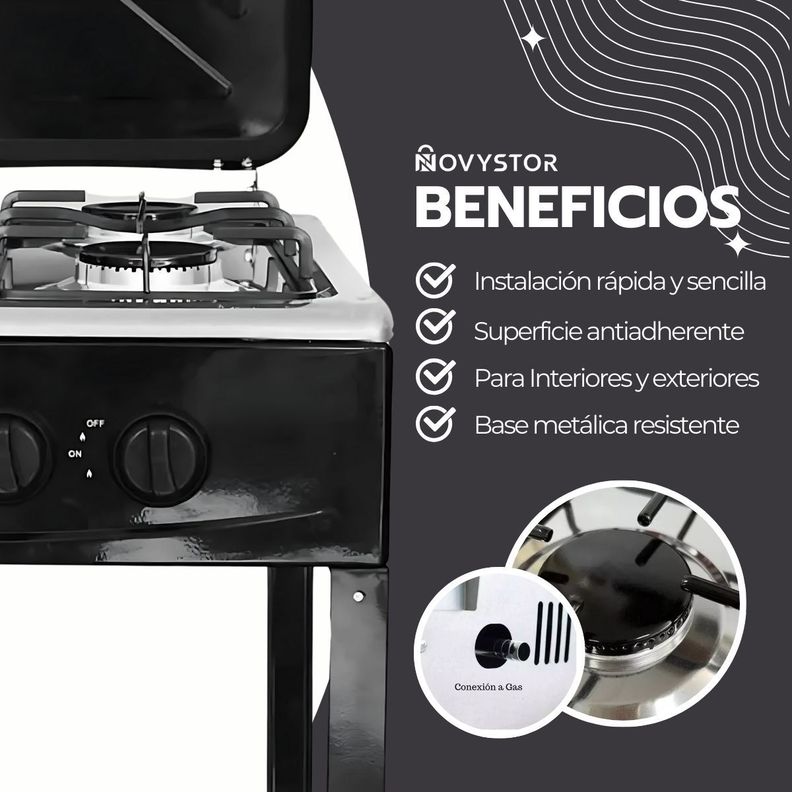 Cocina Encimera Gas 4 Platos con Mesa y Tapa de Acero-3