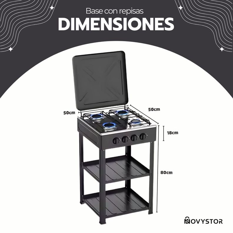 Cocina Encimera Gas 4 Platos con Mesa y Tapa de Acero-5