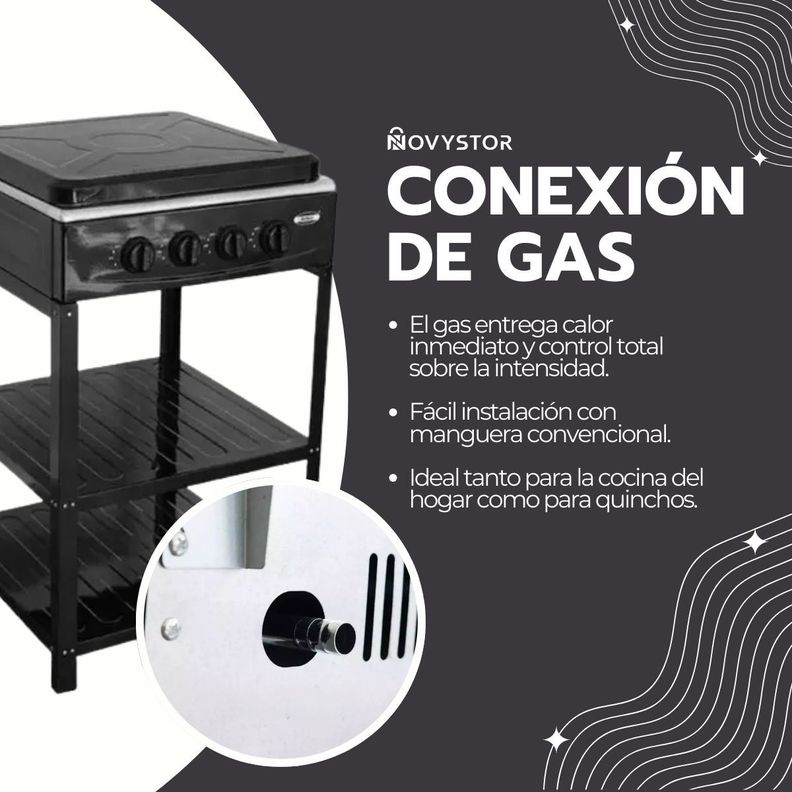 Cocina Encimera Gas 4 Platos con Mesa y Tapa de Acero-6