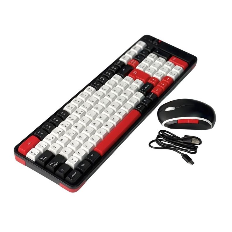 Kit Teclado y Mouse Inalambrico Bluetooth Recargable Rojo
