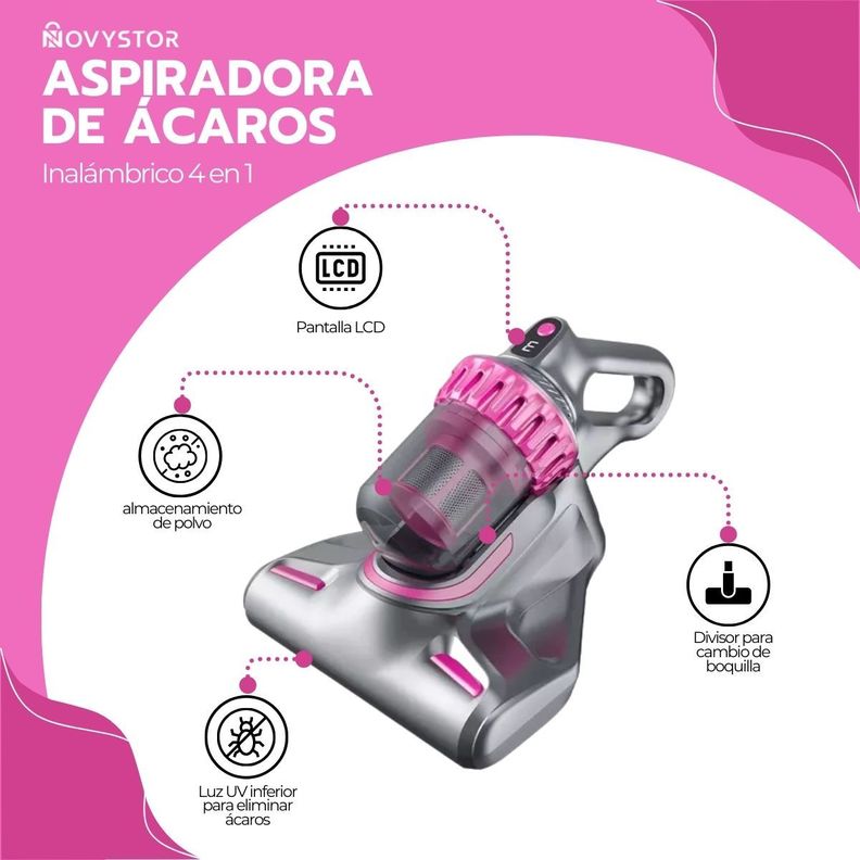 Aspiradora de Ácaros 4en1 Inalámbrica con Luz UV Portátil-2
