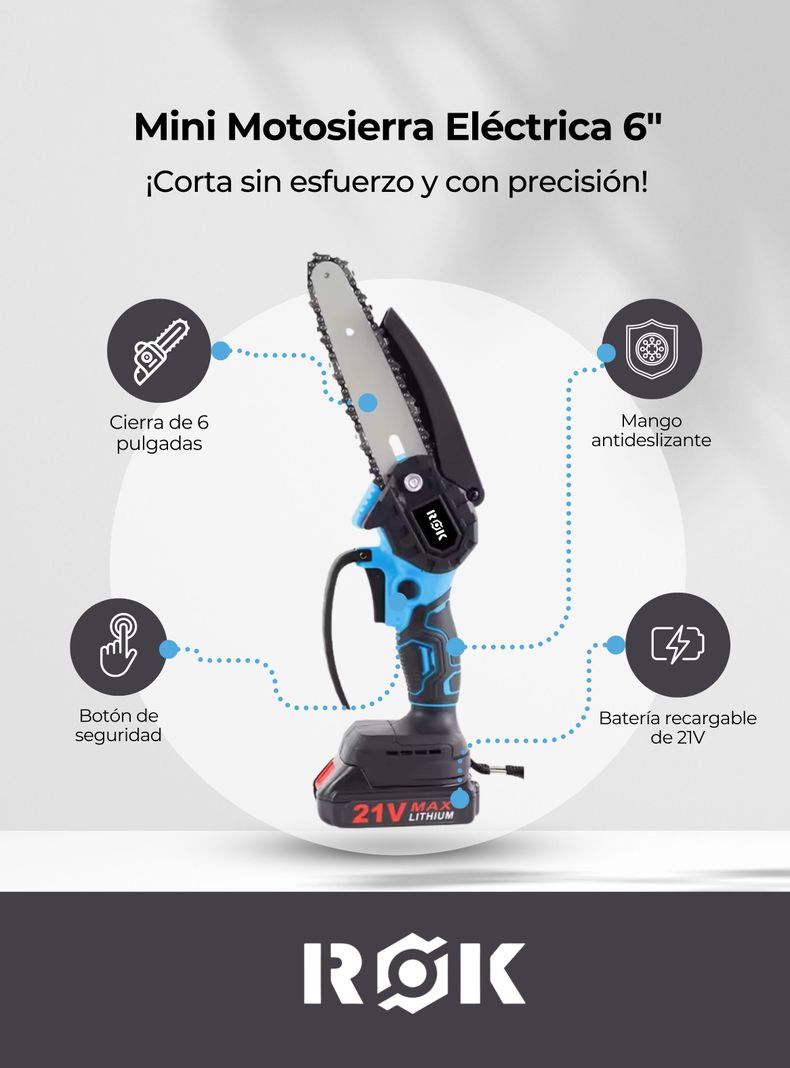 Motosierra de Mano eléctrica Inalámbrica de 6" + 2 Baterías-2