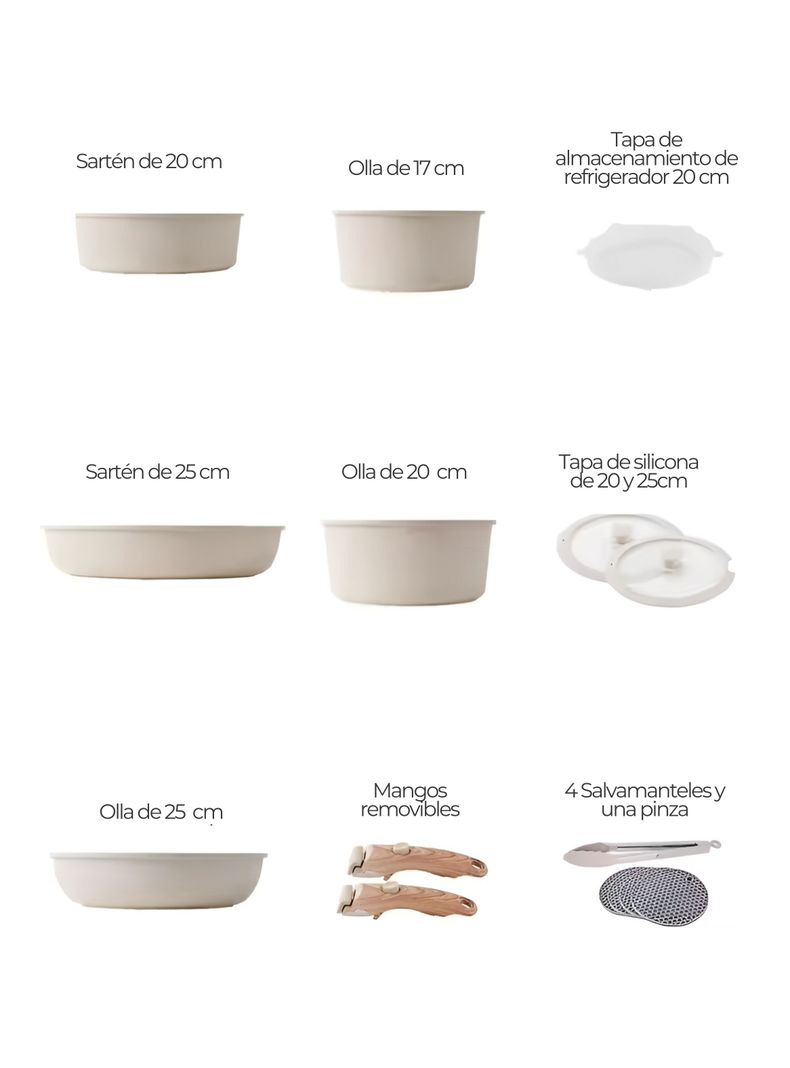 Batería de Cocina - Set Ollas y Sartenes con Mango Extraíble-1