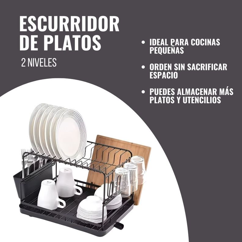 Secaplatos Escurridor acero inoxidable de 2 niveles +drenaje-2