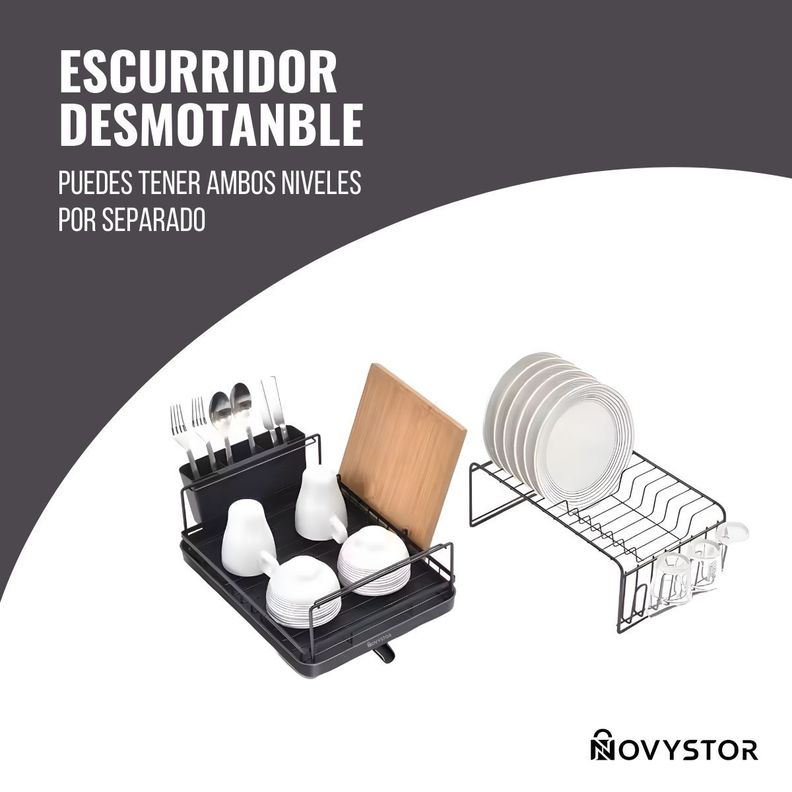 Secaplatos Escurridor acero inoxidable de 2 niveles +drenaje-4