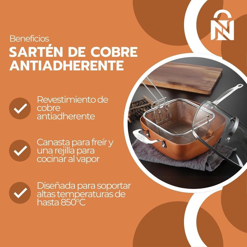 Sartén De Cobre Multiuso Antiadherente Cesta Freír Cerámica-3