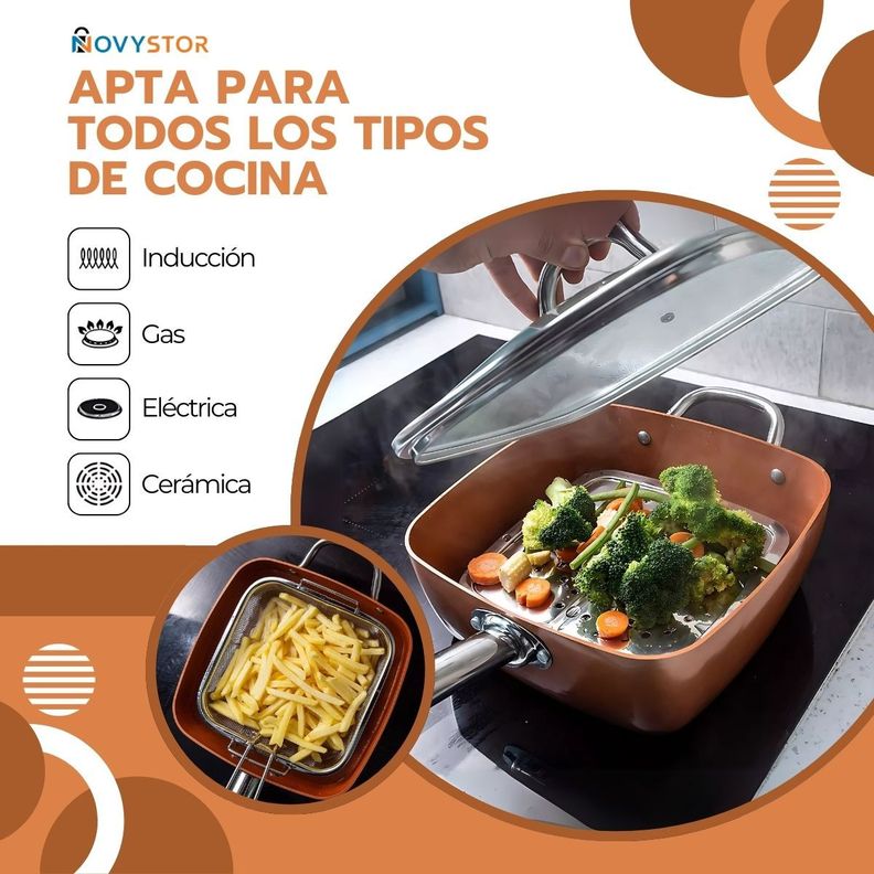 Sartén De Cobre Multiuso Antiadherente Cesta Freír Cerámica-5