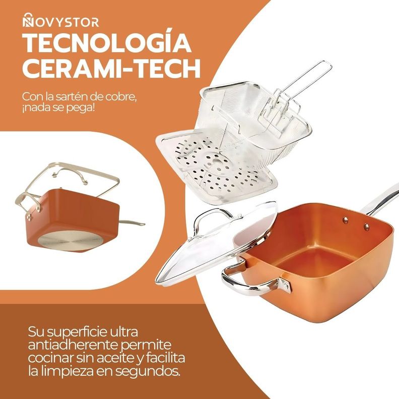 Sartén De Cobre Multiuso Antiadherente Cesta Freír Cerámica-7