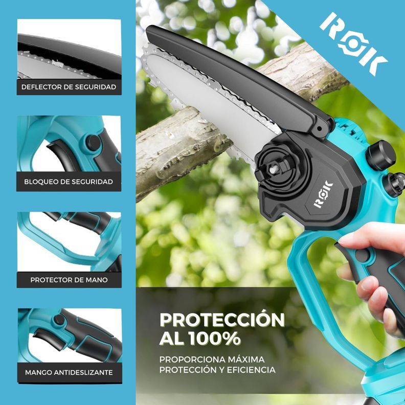 Electrosierra Motosierra inalámbrica 6"+Pantalla+ 2 baterías-7