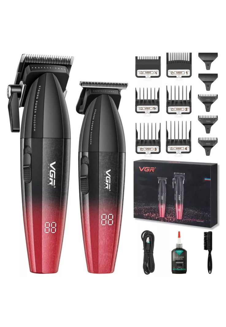 Barber Combo VGR Profesional V640 Clipper y Trimmer 9000RPM Rojo-1