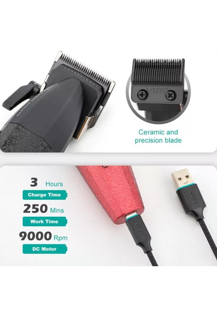 Barber Combo VGR Profesional V640 Clipper y Trimmer 9000RPM Rojo-4
