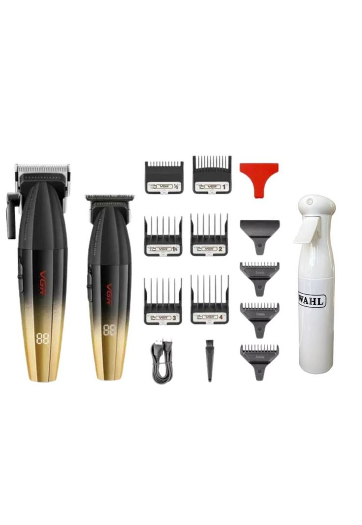 Barber Combo VGR Profesional Gold Clipper y Trimmer 9000RPM-1