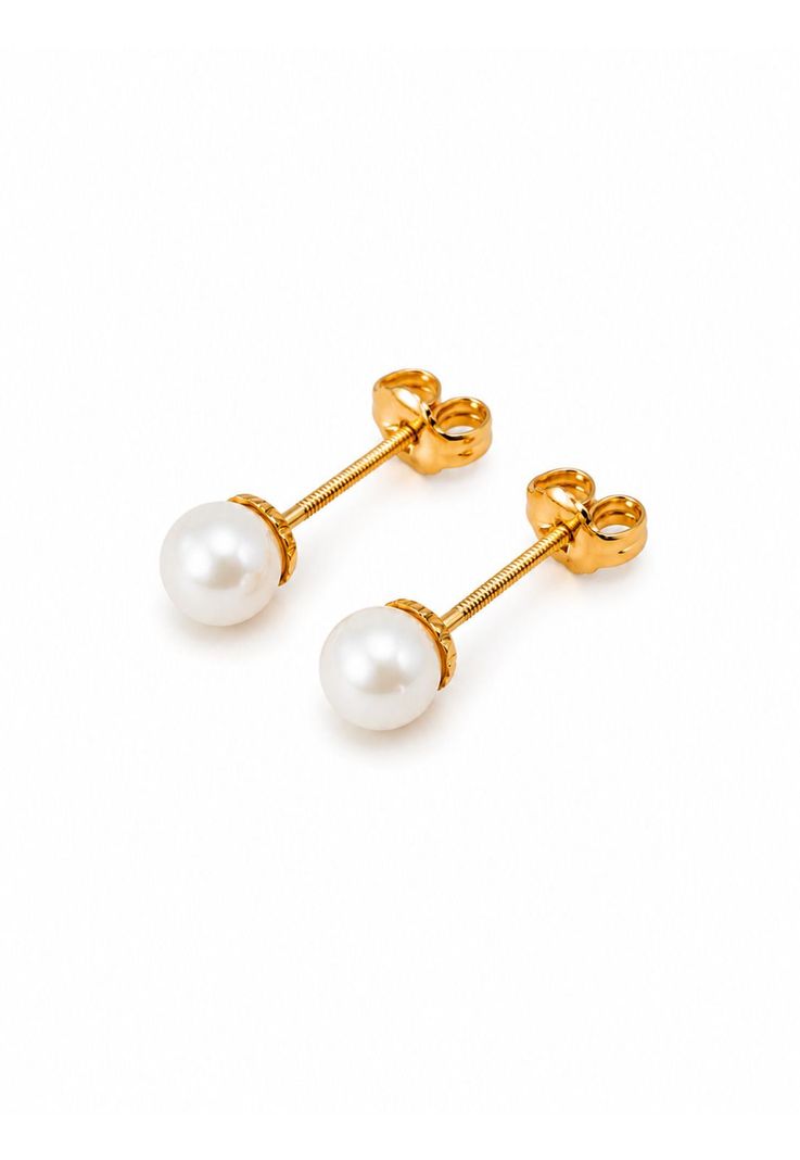 Aros Perla Cultivada Casquillo 4mm N2 Oro 18k 0.90gr Mujer Dorado