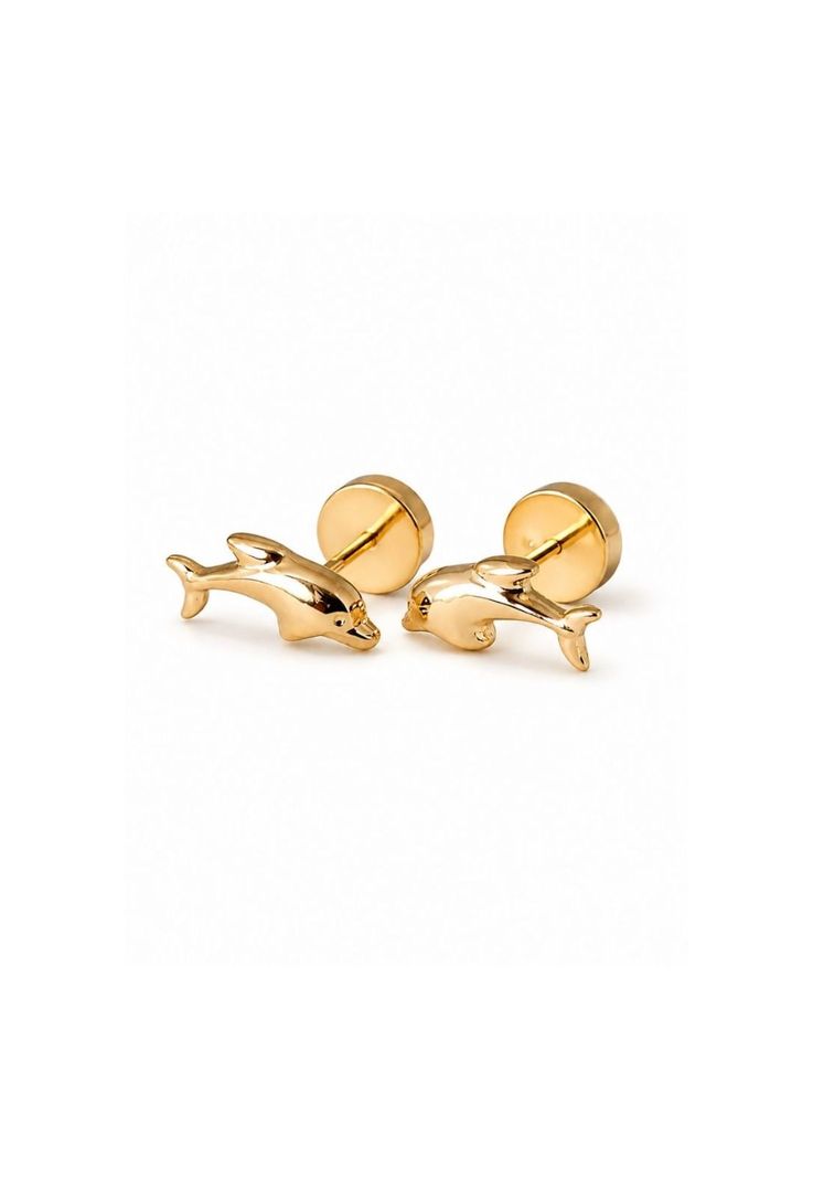 Aros Abridores Delfin 9x4mm Oro 14k Nina Hipoalergenico Dorado 0