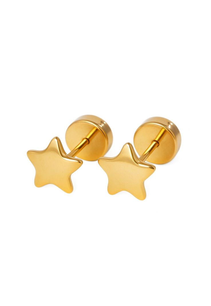 Aros Abridores Estrella Lisas 6 Mm Oro 18k Tope A Presion Dorado 0
