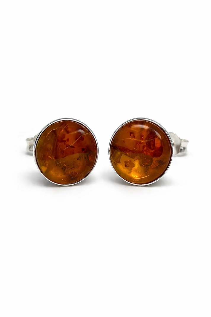 Aros Ambar Circular Plata 950 Tornillo Mariposa Mujer Elegantes Piedra mbar