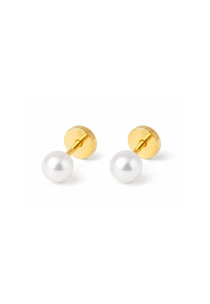 Aros Abridores Perla Casquillo 5mm N2 Oro 14k Bebe Dorado 0