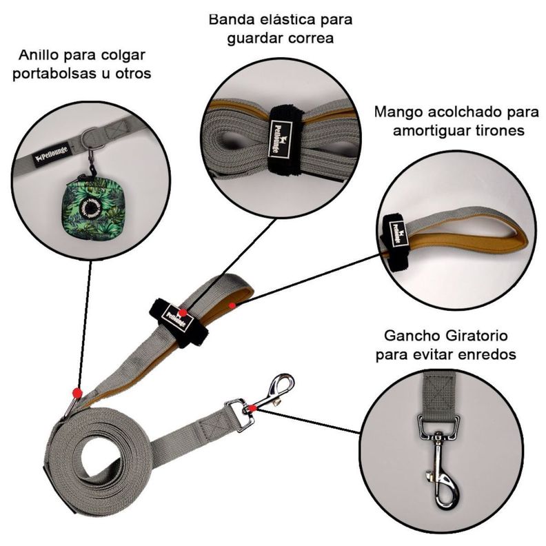 Correa Larga 3 Metros Gris Petlounge para Perros-3