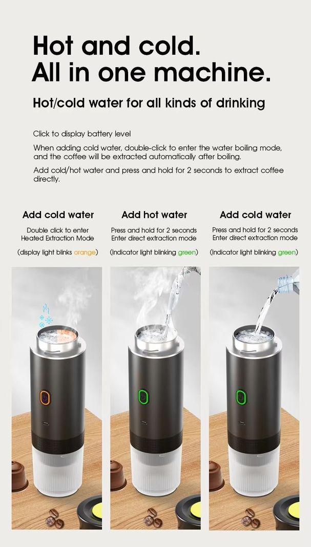 Máquina De Café Espresso Portátil Recargable 3 En 1 Cápsulas y Molido-2