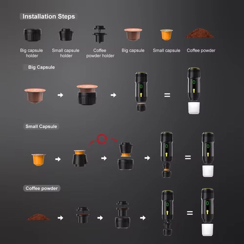 Máquina De Café Espresso Portátil Recargable 3 En 1 Cápsulas y Molido-7