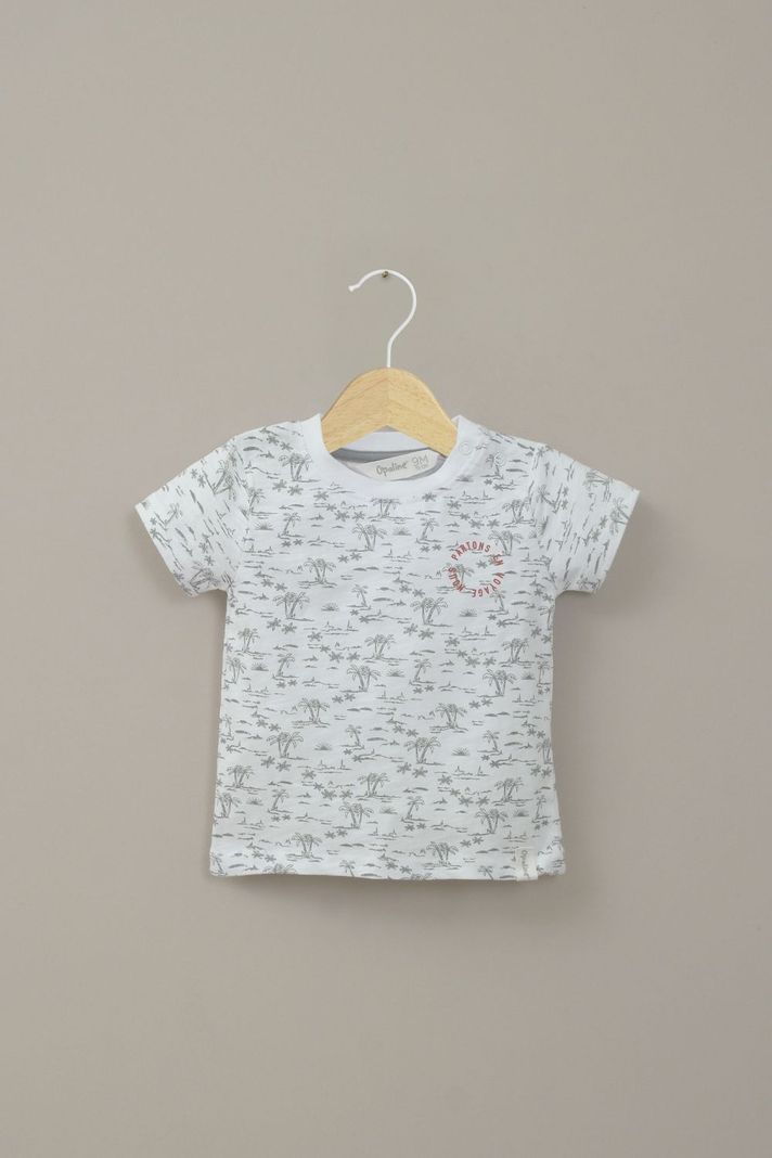 Polera manga corta blanca palmeras de nino