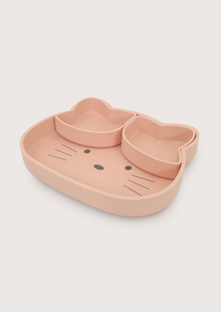 Plato gato con base antideslizante rosado