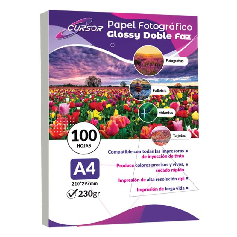 Papel Fotografico Glossy Doble Faz A4 230gr 100Hojas Blanco