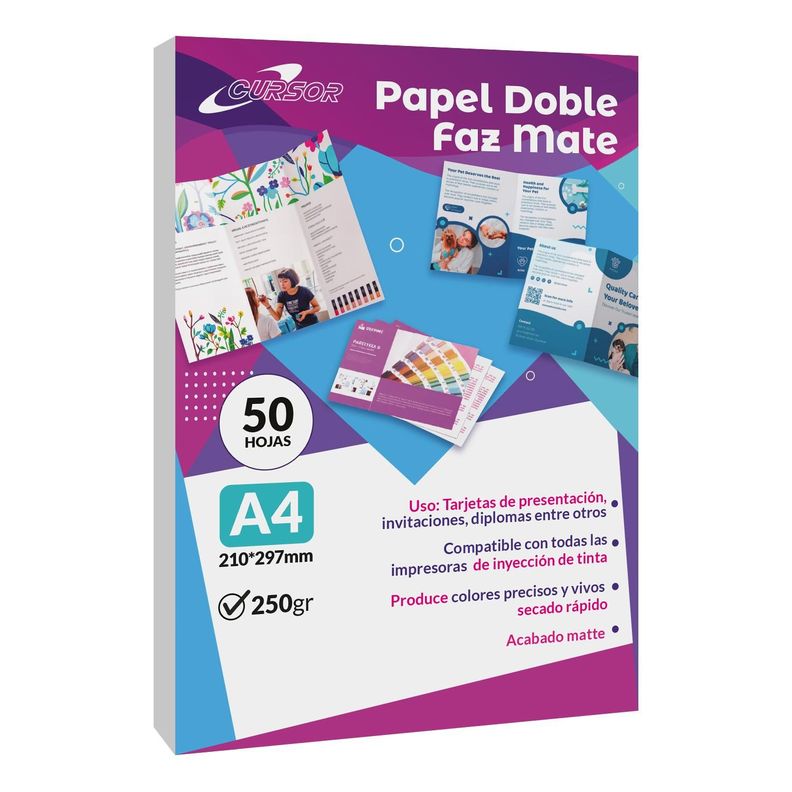 Papel Doble Faz Mate A4 250gr 50Hojas Blanco