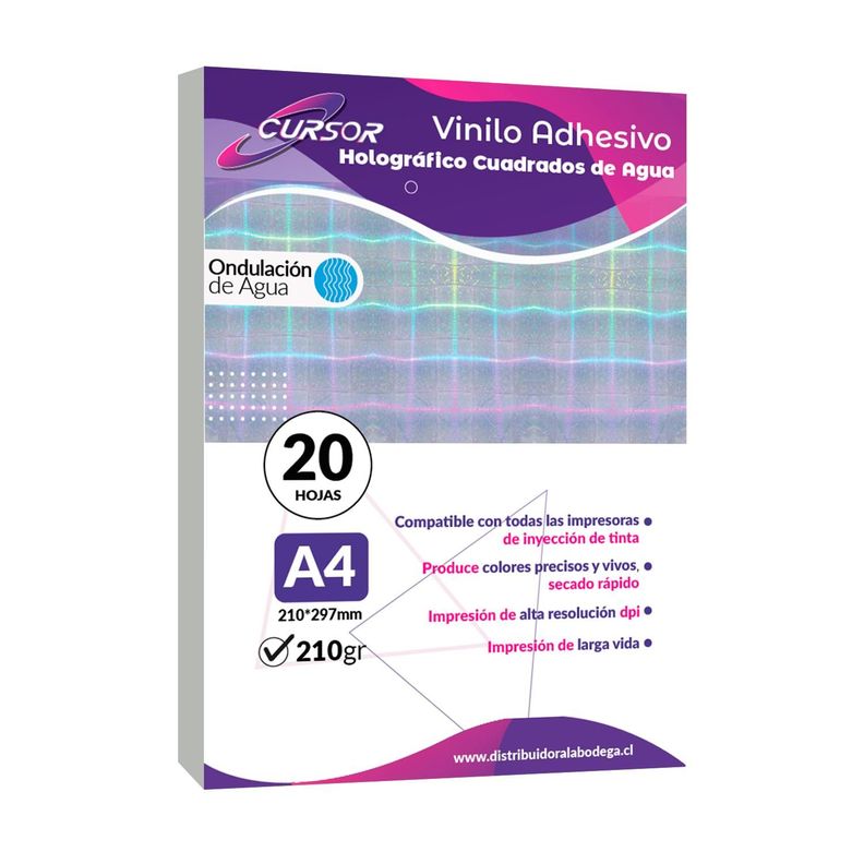Vinilo Adhesivo Tornasol Cuadrados Agua Imprimible A4 20hjs Blanco