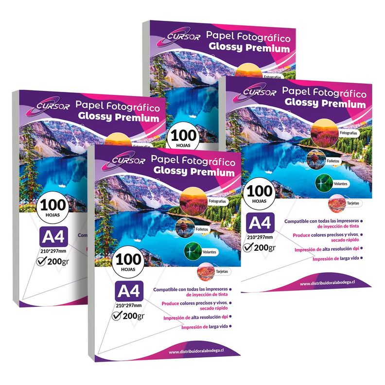 Pack 400 Hjs Papel Fotografico Glossy A4 200gr Blanco