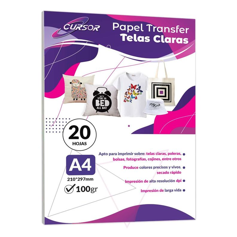 Papel Transfer Telas Claras 20 Hojas A4 Cursor Blanco