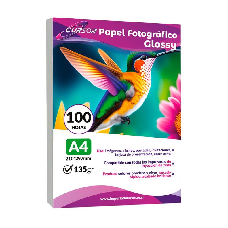 Papel Fotografico Glossy Brillante 135 Grs A4 100 Hojas Blanco